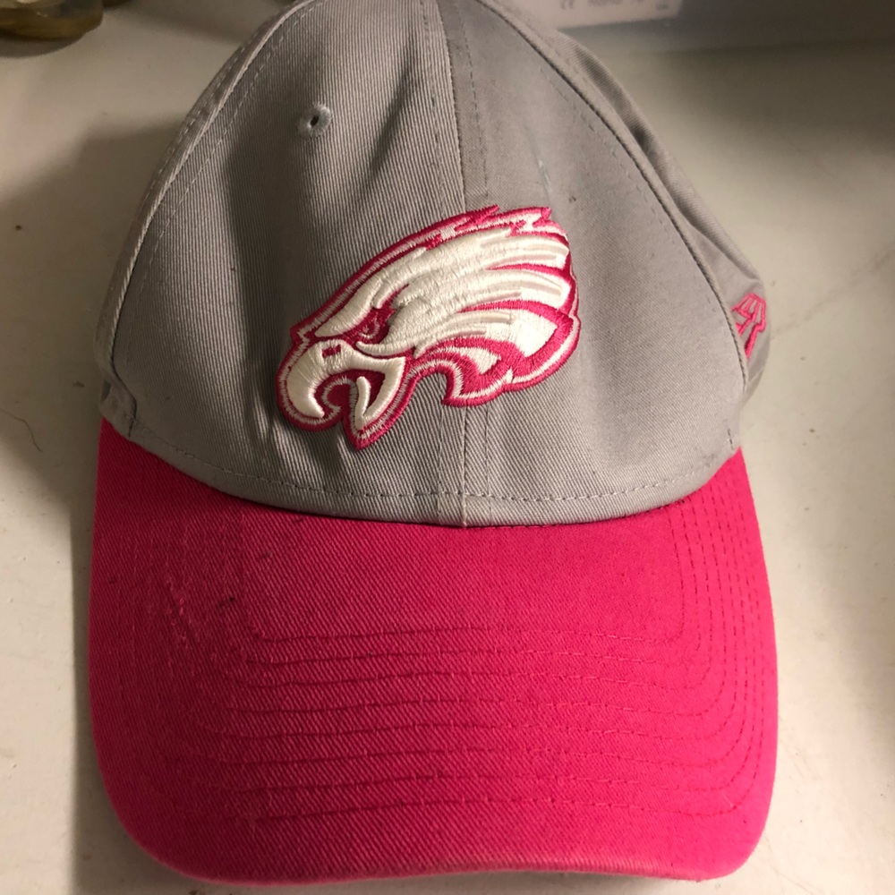 Used Philadelphia Eagles hat gray pink adjustable cap 100% cotton New Era 9Forty